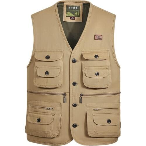 Spring and autumn cotton vest mens outdoor waistcoat multi-pocket jacket mens fishing photography vest large size S-4XL vest