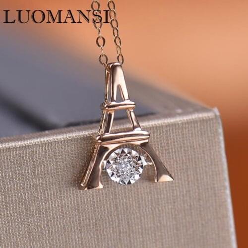 Luomansi Real 0.5CT South Africa Diamond Tower Necklace 100%-18K Gold AU750 High Jewelry Party Lover Gift