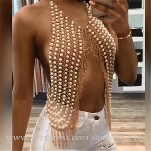 Pearl Music Festival Sexy Lady Nightclub Party Vest Bar Stage Performance DS Dancewear Novely Clothing Birthday Gift Clothes
