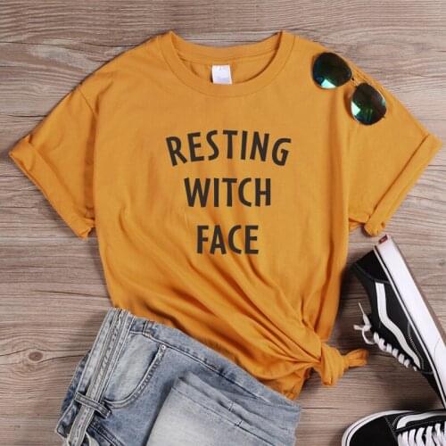 ONSEME Resting Witch Face Letter Print T Shirt Female Streetwear Aesthetic Tees Harajuku Tops Women Summer Basic Cotton T Shirts