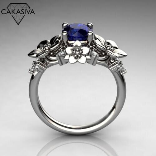 Womens S925 Silver Inlaid Sapphire Flower Ring Engagement Wedding Gift Jewelry Ring Wholesale