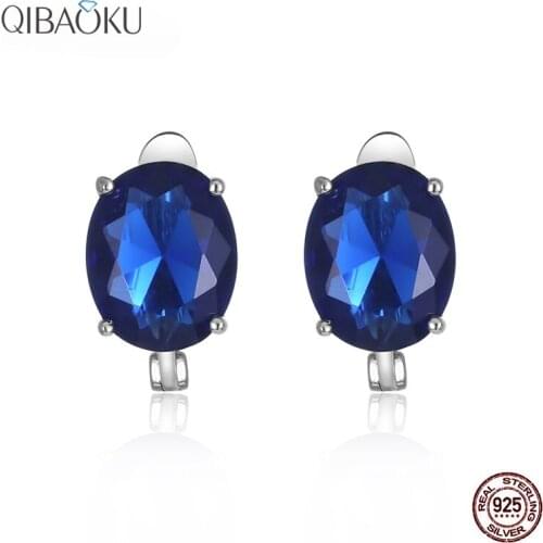 Sterling Silver 925 Gemstone Sapphire Clip Earrings Womens Fashion Jewelry Blue White Lab Diamond Wedding Earrings