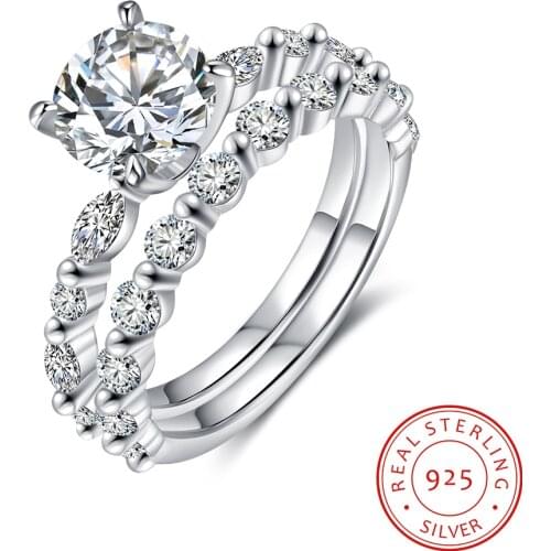 925 Sterling Silver Classic Style Moissanite Ring Sets Wedding Engagement Ring for Women Fine Jewelry Accessori