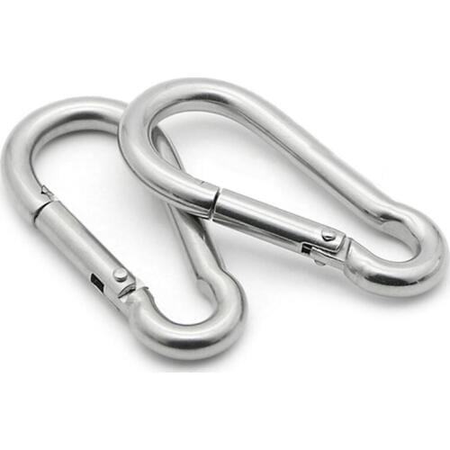 1Pcs 8x80mm Silver Multifunctional Spring shap Quick hook Chain Fastener Hook Carabiner Stainless Steel Repair Hiking Camping