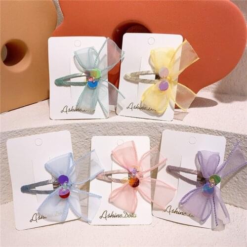 2 Pcs New Korean Fashion Beautiful Sequins Yarn Bow Childrens BB Clip Headdress Sweet Girl Princess Hairpins Hair Accessories