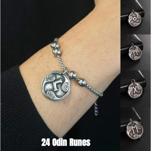 2021 Odin Runes Nordic Letter Charms Bracelet Stainless Steel Futhark Futhorc Bracelets Vintage Jewelry Gift for Men Women Femme