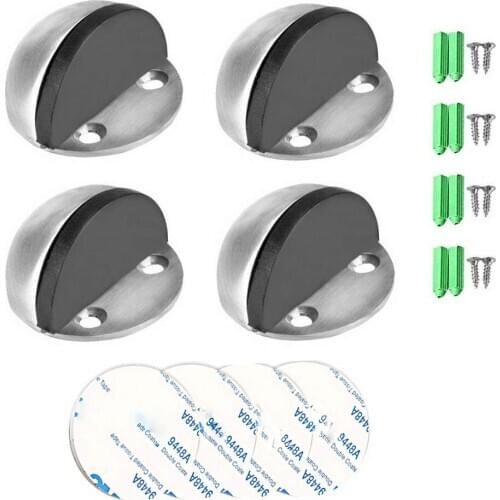 4 Pieces Stainless Steel Floor Door Stopper, Oval Floor Mounted Half Moon Door Stop with Screws