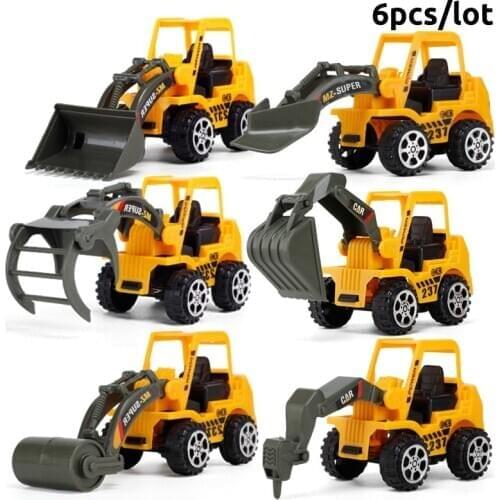 6 Pcs/Set Vehicle Truck Car Model Plastic Diecast Construction Bulldozer Engineering Model Toy Cars for Kids Children Boys Gift