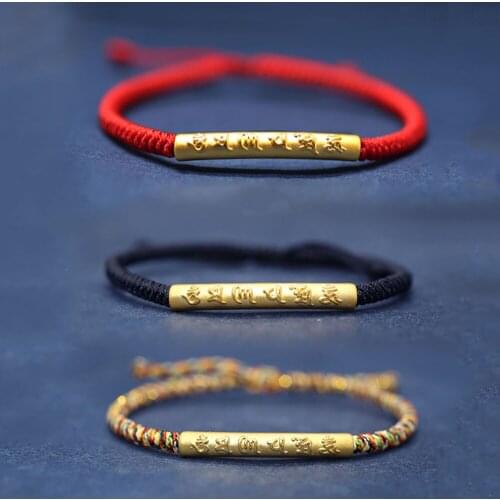 999 Real 24K Yellow Gold Woman Bracelet 3D Luck OX Bead Red / Black Cord Weave Bracelet / Best Gift