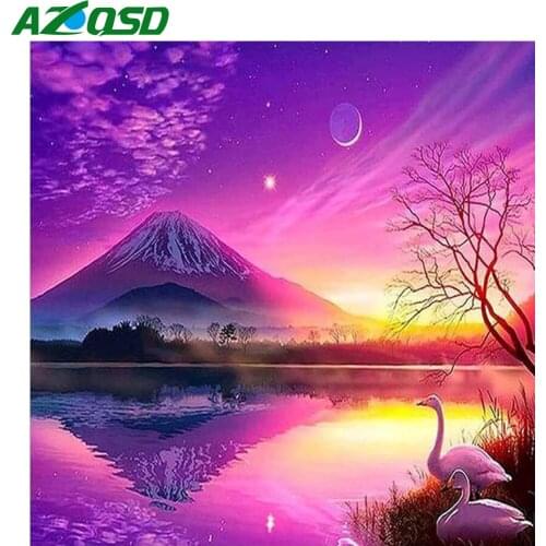 AZQSD Diamond Embroidery Sunset Swan Mosaic Sale Handicraft Diamond Painting Landscape Cross Stitch Rhinestones Home Decor