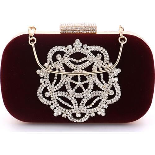 Velvet diamonds wine red evening bags mini purse clutch with chain shoulder evening bag for wedding