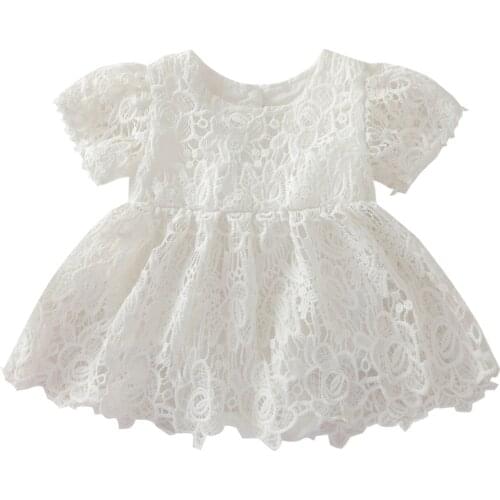 Bmnmsl Baby Girls Romper Dress Short Sleeve Crew Neck Floral Lace Hollow Out Solid Color Bodysuit
