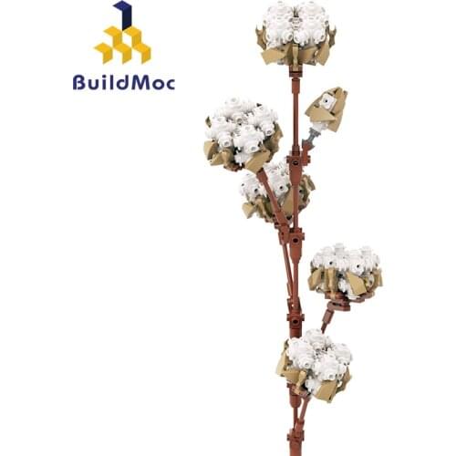 BuildMoc Creator Expert Bouquet Xinjiang Cotton Building Blocks MOC Creator Decoration Flower Model Bricks Toy For Children Gift