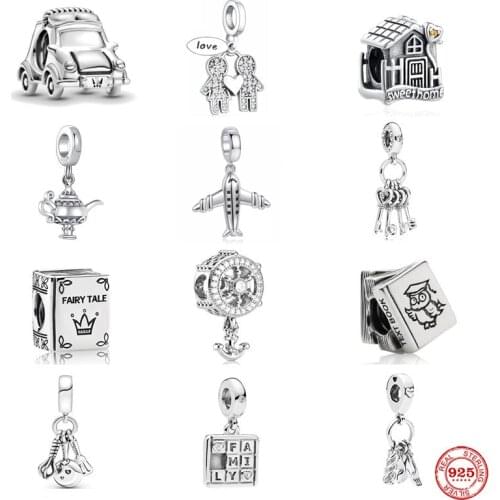 New 925 Sterling Silver Jewelry Key House Charm Couple Pendant Book Bead Suitable For Ladies Original Pandora DIY Bracelet Gift