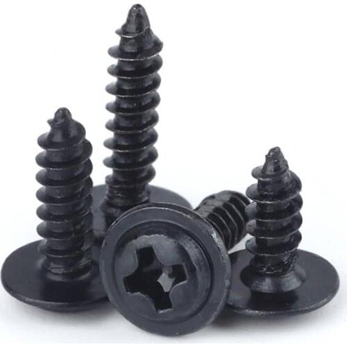 Black round head, with self-tapping screws, 100 pcs, M1.2x3 / 4 / 5mm