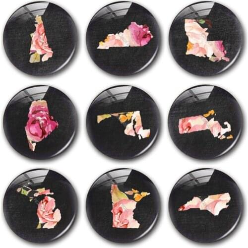 Flower Map of states in the United States glass cabochon,map of Kansas Round photo glass cabochon demo flat back Making findings