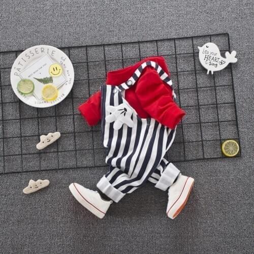 Children Boys Girls Clothing Sets Kids Spring Autumn T-shirt+Striped Overalls Pants Clothes Suit for Baby Boys Tracksuit Outfits