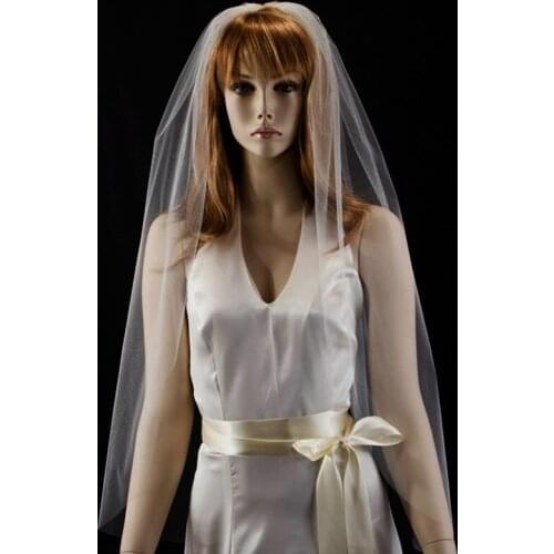 36" Fingertip Length Bridal Veil with A Simple Cut Edge White Ivory Wedding Veil with Comb Veu De Noiva Longo