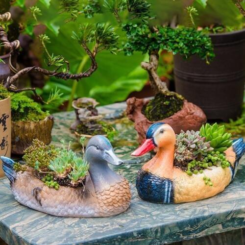 Outdoor Garden Simulation Animal Vase Ornaments Resin Duck Swan Flower Pot Decoration Villa Park Home Statue Figurines Crafts