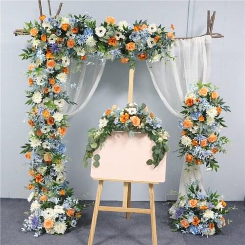 JAROWN Customized Dirty Blue Orange Flower Arrangement Wedding Arch Decoration Sign Flower Artificial Fake Flower Home Decor
