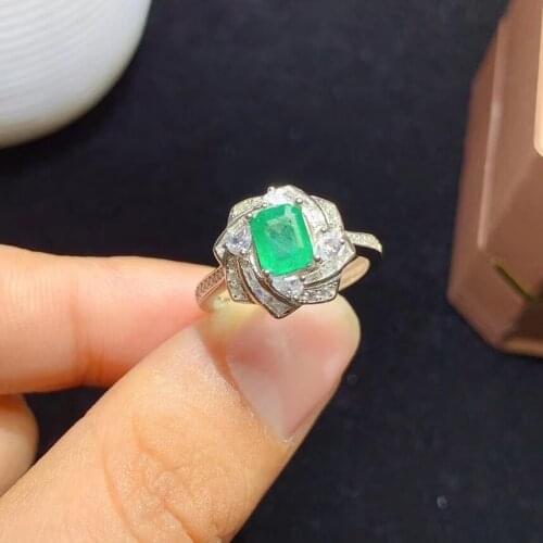 2021 new natural green emerald gemstone ring for women jewelry real 925 silver certified natural gem engagement ring good gift
