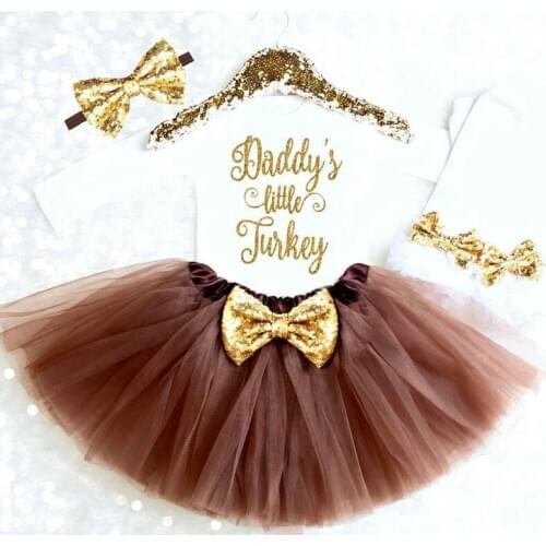 Newborn Infant Baby Girl Thanksgiving Romper Fancy Tutu Dress Outfit Clothes