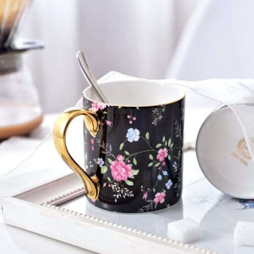 Creative Bone China Coffee Mugs, Pastoral Rose Tea Cups 12oz, Milk Cup Gift For Women Mom Friends, Home And Office Drinkware