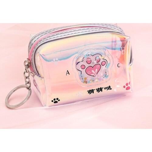 Mini Laser Transparent Cat Paw PVC Coin Purse Fashion Clear Jelly Zipper Money Bag Girls Card Holder Wallet Storage Pouch Clutch