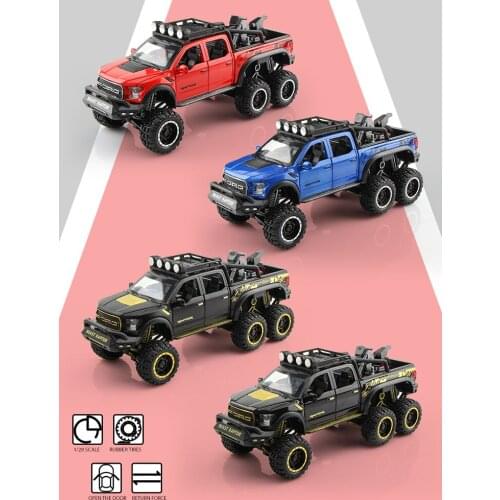 CheZhi Pickup Truck Simulation Boy Diecast Pull Back Car Childrens Toy Ford F150 Raptor Collection Gift Model 1:28 Alloy Car