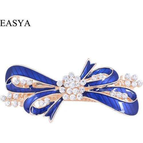 EASYA Fashion Enamel Bowknot Hairpin Barrettes Headwear Hot Sale Crystal Flower Ribbon Hair Clips Gift For Best Friends