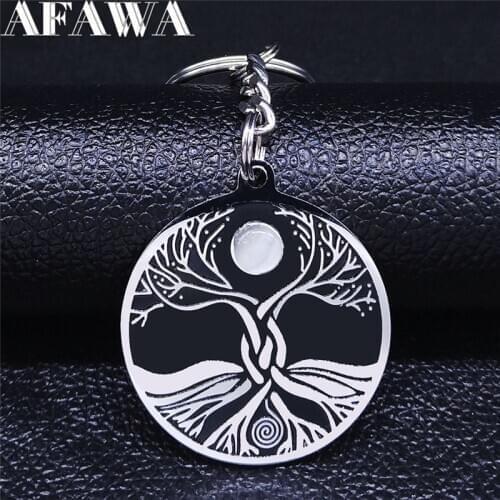 Fashion Tree of Life and Moon Vortex of Life Stainless Steel Keyring Men Silver Color Key Chains Jewelry llavero mujer K8S02