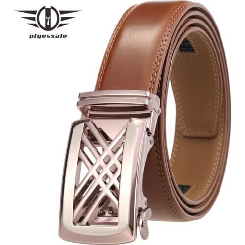 2021 New Arrival Men Belt High Quality Cow Genuine Leather Business Metal Automatic Buckle Ratchet Black Dark Brown Belts B375