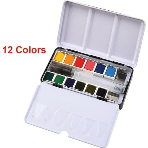 Artist level half pan watercolor portable travel tin box paint set solid watercolour powder