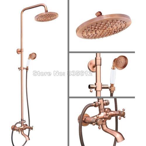 Dual Handles Rain Shower Faucet Set /Bathroom Wall Mounted Antique Red Copper Bathtub Mixer Tap with Handheld Shower Head Wrg516