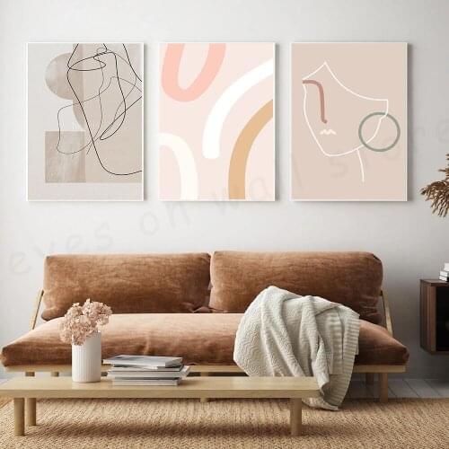 Nordic Line Draw Face Wall Art Canvas Abstract Poster Minimalist Geometry Print on The Wall for Home Room Decoration