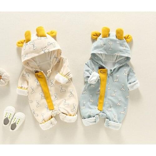 Autumn baby clothes full moon kid cartoon hooded romper newborn one hundred days double crawler net red one-piece