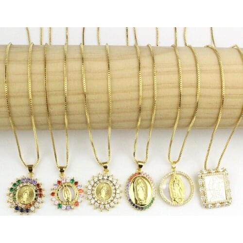 16inch 5pcs/lot New design religion cz necklace,Virgin Mary cubic zircon component,popular plated chain necklace cheap wholesale