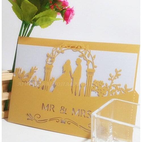 10Pcs Laser Cut MR&MRS Romantic Wedding Party Invitation Card Wedding Invitation Delicate Carved Pattern With Blank Inner Page8Z