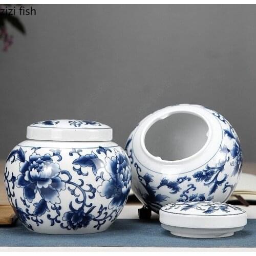 Blue and White Porcelain Tea Caddy Ceramic Jar Sealed Jar Storage Tank Tea Box Candy Jars Tea Container Tea Organizer Tea Can