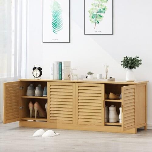 Shoe changing stool Solid wood seated long shoe cabinet Nordic shoe rack at the door, household storage storage