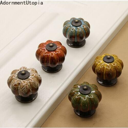 Cabinet Pumpkin Knobs Vintage Door Pull for Kitchen Cabinet Porcelain Drawer Pulls Children Dresser Handles Knobs