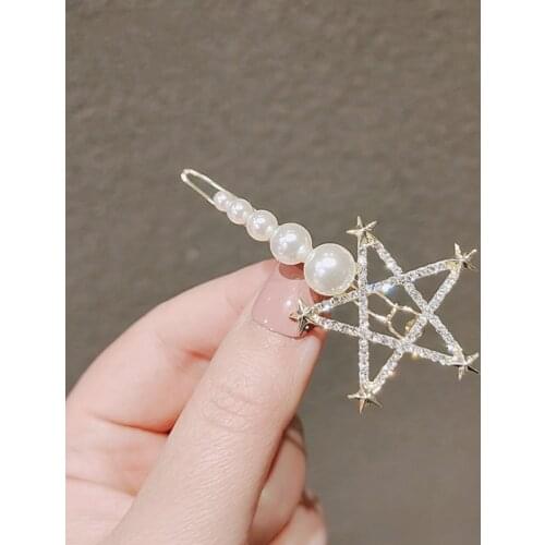 Hair clip-hair accessories-2021 new light luxury fashion shiny side clip star moon hair clip wild frog buckle hairpin headdress