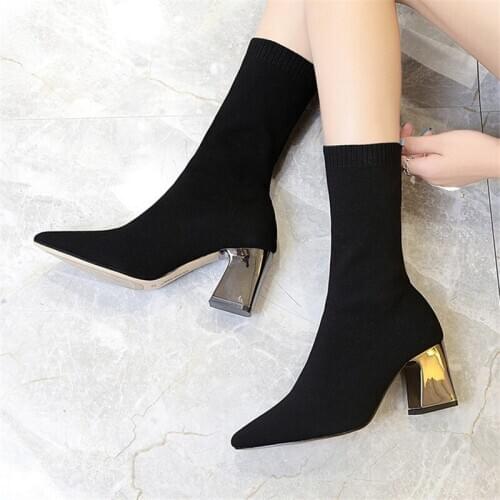 2020 Womens sexy High Heels boots sock Autumn winter fashion Knitted Stretch boots Women Black Ankle Sock Boots shoes for woman