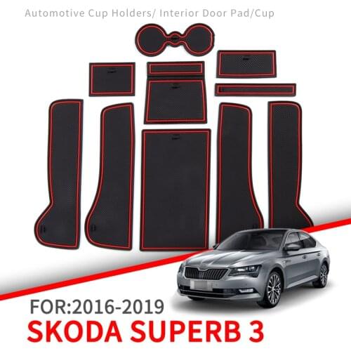 ZUNDUO Anti-Slip Gate Slot Mat For Skoda Superb 3 MK3 2016 ~ 2019 B8 3V Interior Accessories Rubber Cup Holders Non-slip mats
