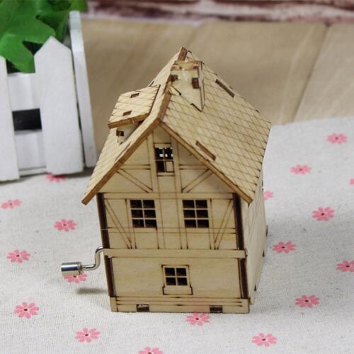 1pcs DIY 3D Hand-cranked Wooden House Shape Music Box Creative Birthday Gift For Kids Great Music Toy Home Decor Supplies
