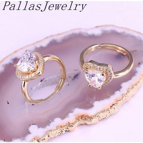 10Pcs Gold Color Top Quality Zirconia Cz Pave Setting Heart Trendy Rings Crystal Open Adjusable Ring For Women