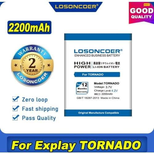 100% Original LOSONCOER NEW 2200mAh TORNADO Mobile Phone Battery For EXPLAY TORNADO Battery Global