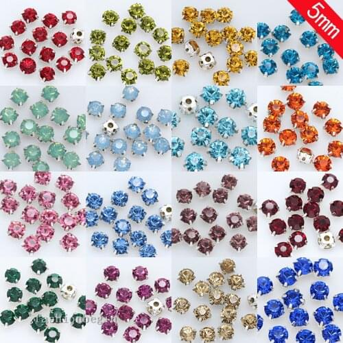 100p 5mm sparking sewing glass stone Sew on Rhinestone Montees Silver Claw button jewelry making Beads craft clothes Decoration