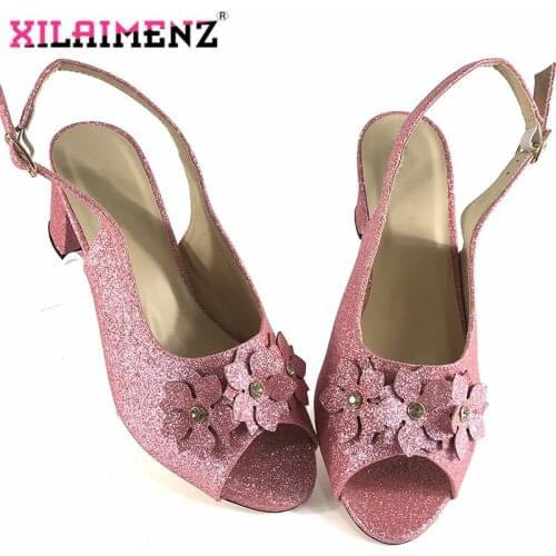 2019 New Arrival Italian Pink Sexy High Heels Pumps Flower Design Ladies Pumps African Women Sandal Shoes for Wedding Party