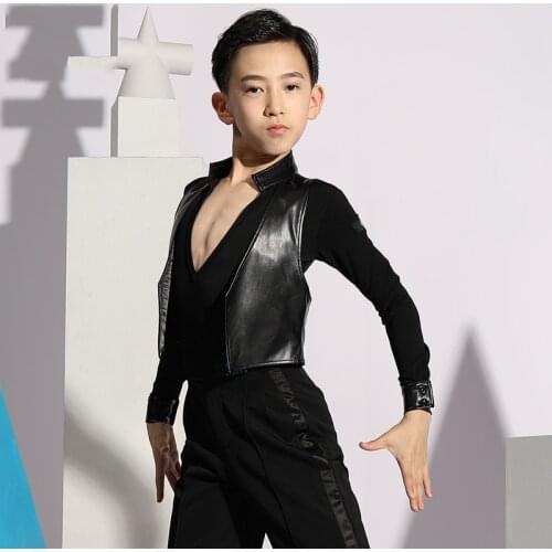 2021 Boys Latin Dance Performance Costumes V-Neck Long Sleeve Bodysuit Ballroom Dancing Competition Clothes Dancewear DN7876
